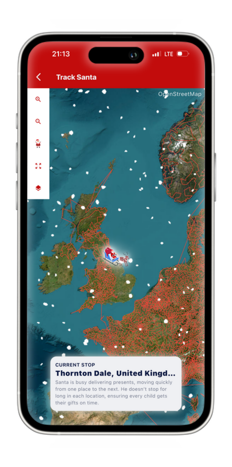 Live map tracking Santa's sleigh